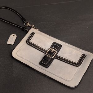 Coach Suede Black/Blue Wristlet Clutch